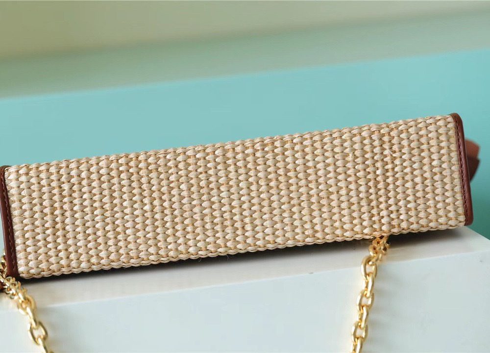 1:1 Replica Louis Vuitton Toiletry Pouch on Chain Raffia Natural /Ceramel Brown  For Women, Women's Wallets 9.8in/25cm LV