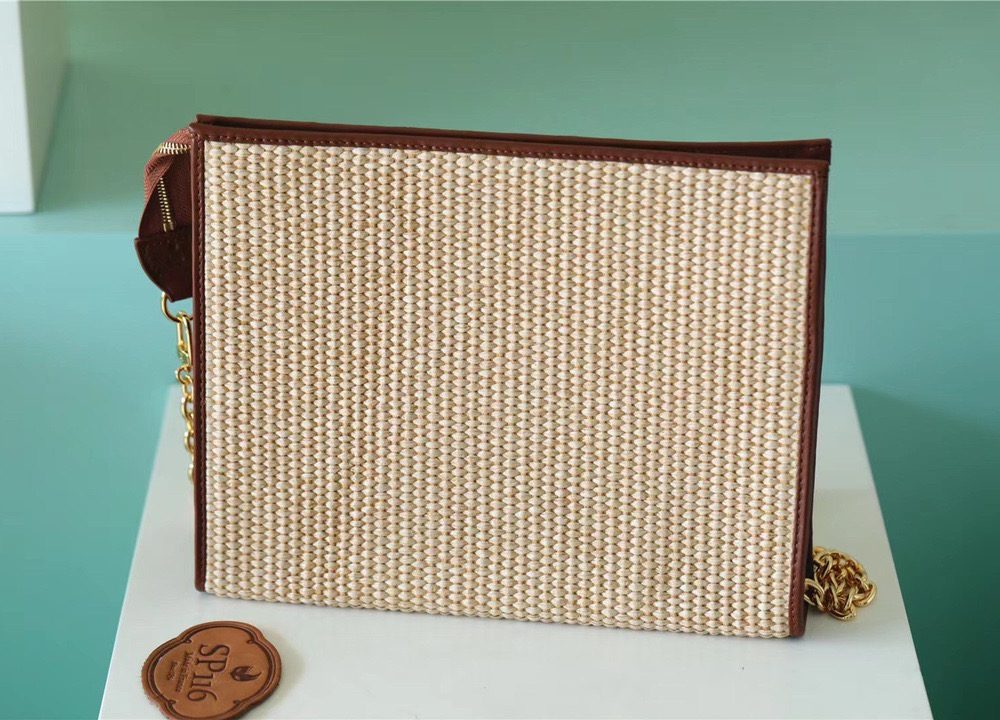 1:1 Replica Louis Vuitton Toiletry Pouch on Chain Raffia Natural /Ceramel Brown  For Women, Women's Wallets 9.8in/25cm LV