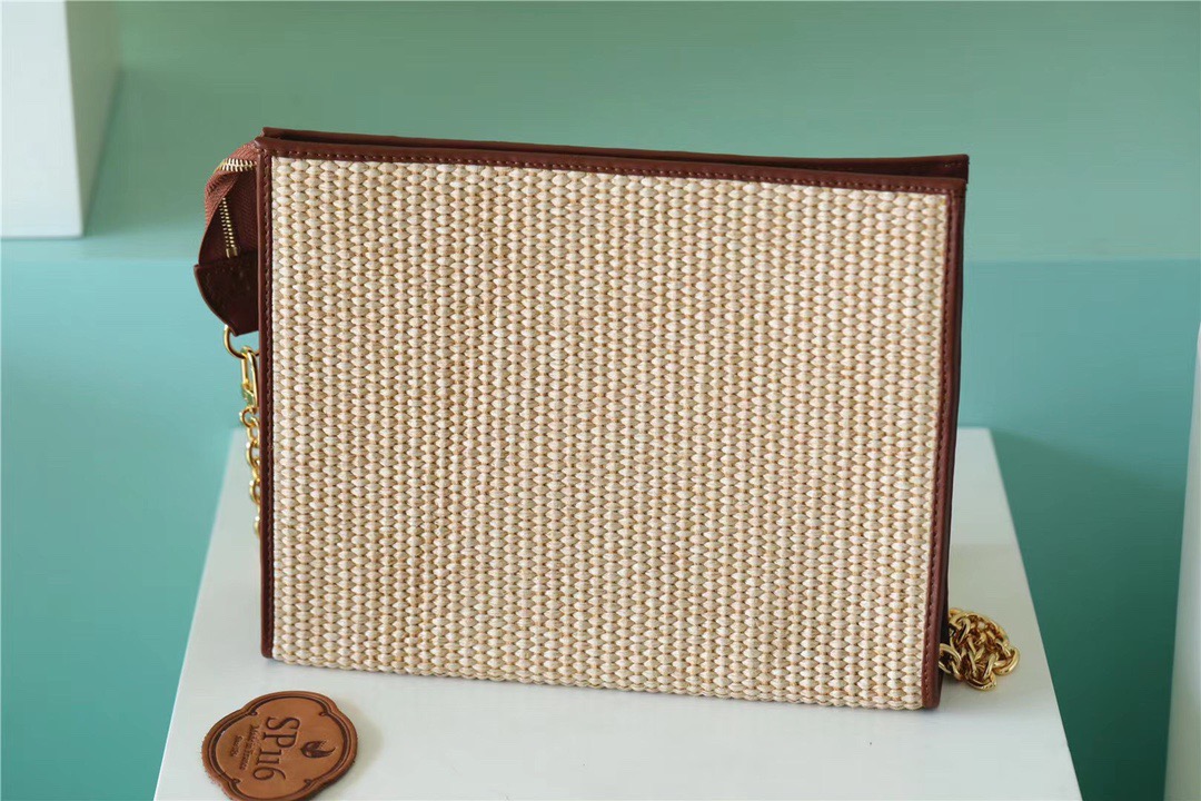 1:1 Replica Louis Vuitton Toiletry Pouch on Chain Raffia Natural /Ceramel Brown For Women, Women's Wallets 9.8in/25cm LV - Image 8