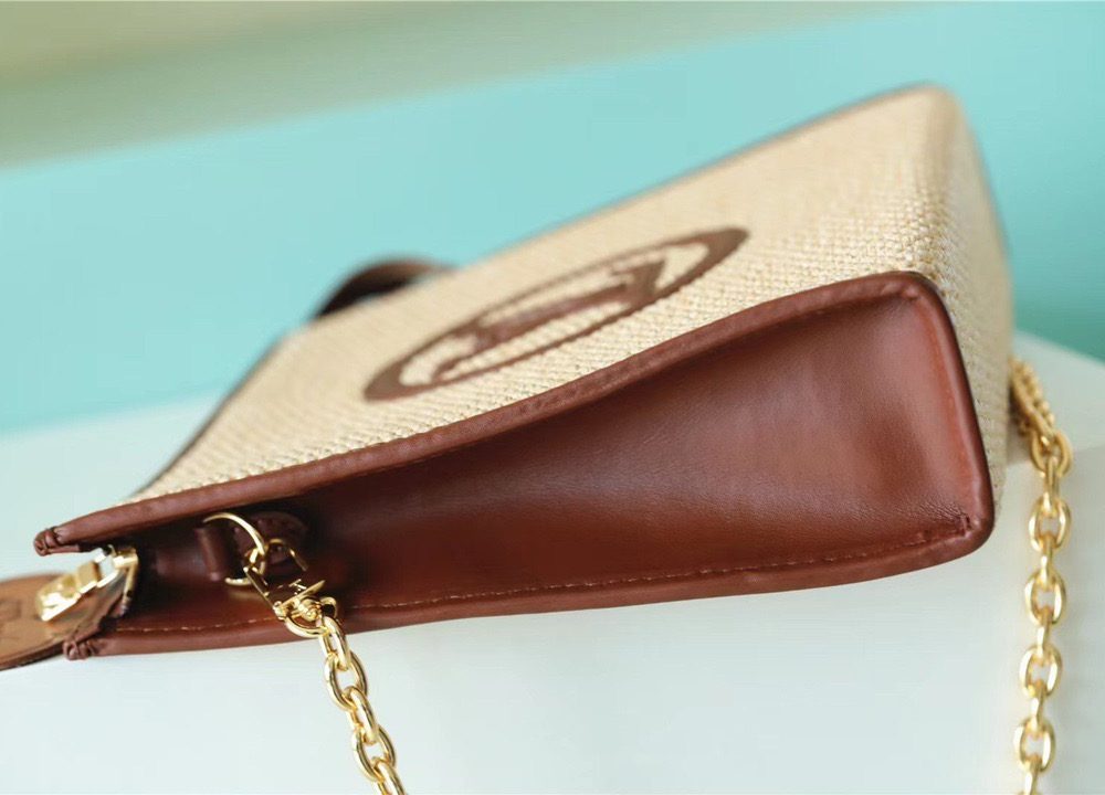 1:1 Replica Louis Vuitton Toiletry Pouch on Chain Raffia Natural /Ceramel Brown  For Women, Women's Wallets 9.8in/25cm LV