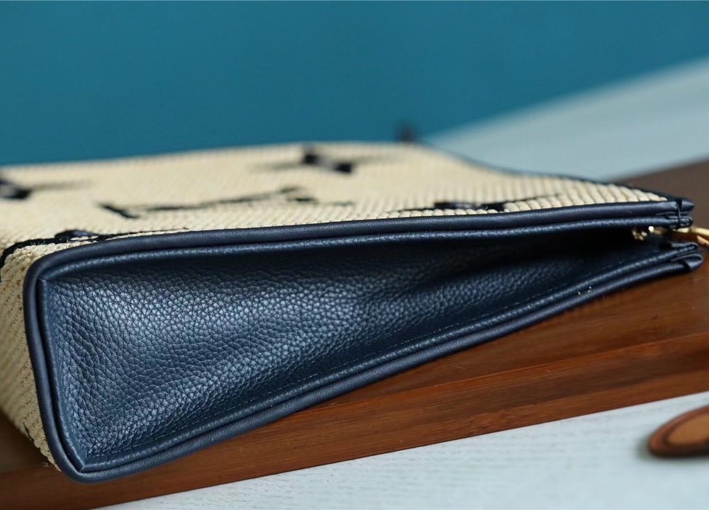 1:1 Replica Louis Vuitton Toiletry Pouch Raffia Natural /Black For Women, Women's Wallets 9.8in/25cm LV