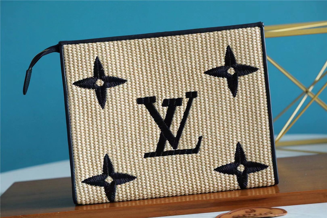 1:1 Replica Louis Vuitton Toiletry Pouch Raffia Natural /Black For Women, Women's Wallets 9.8in/25cm LV - Image 8
