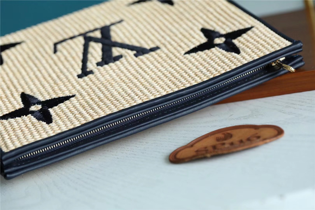 1:1 Replica Louis Vuitton Toiletry Pouch Raffia Natural /Black For Women, Women's Wallets 9.8in/25cm LV - Image 9