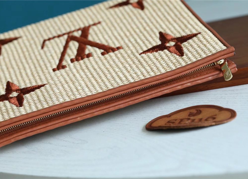 1:1 Replica Louis Vuitton Toiletry Pouch Raffia Natural /Caramel Brown For Women, Women's Wallets 9.8in/25cm LV