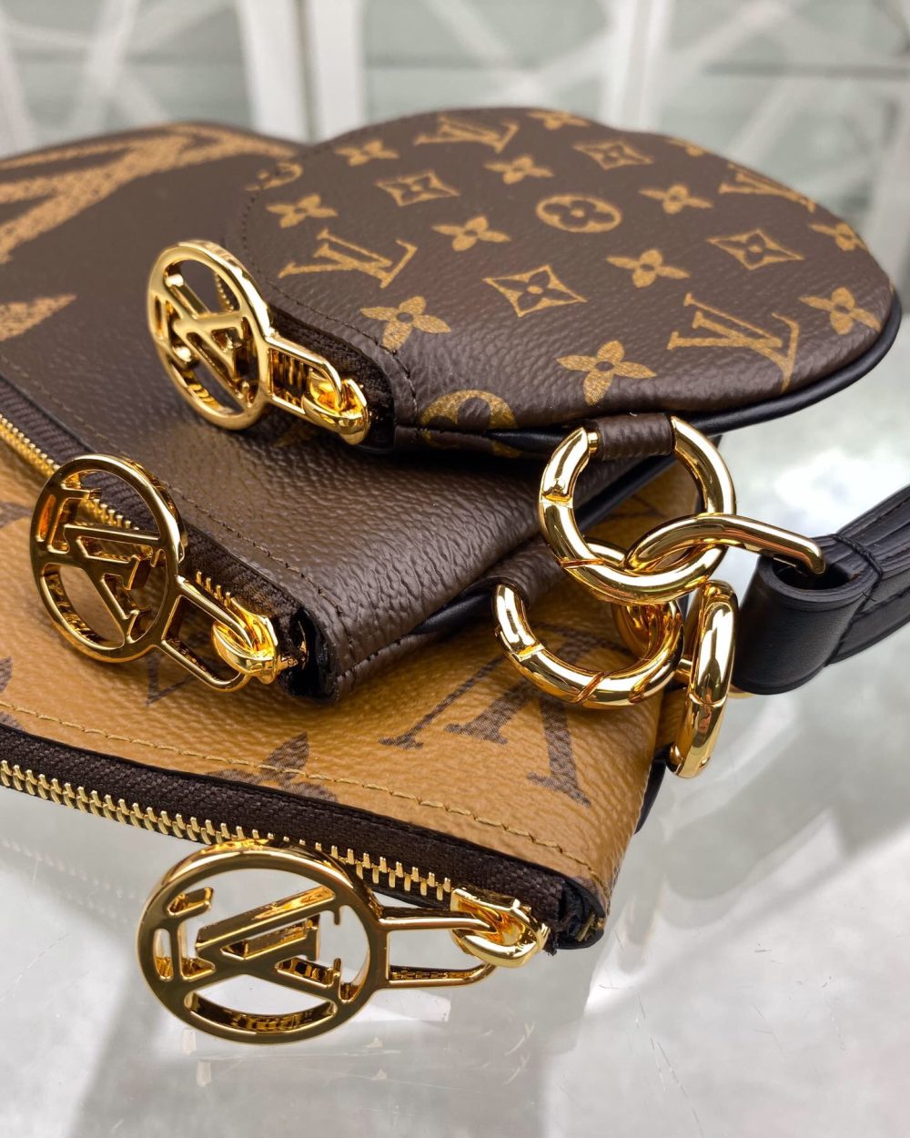 1:1 Replica Louis Vuitton Trio Pouch Monogram Giant/ Monogram Reverse/ Monogram Canvas Pink For Women, Women's Wallets 7.7in/19.5cm LV M68756