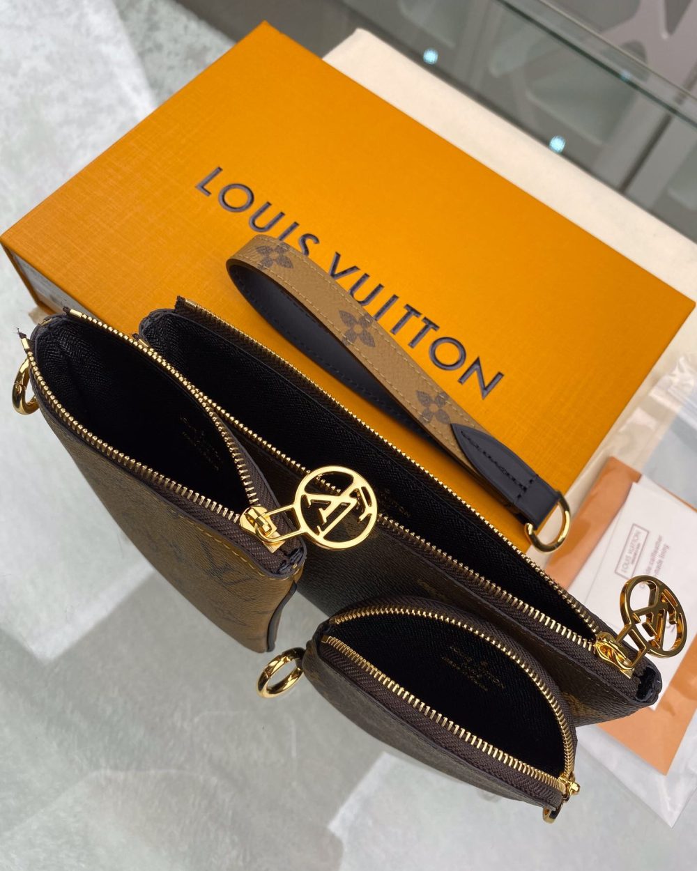 1:1 Replica Louis Vuitton Trio Pouch Monogram Giant/ Monogram Reverse/ Monogram Canvas Pink For Women, Women's Wallets 7.7in/19.5cm LV M68756