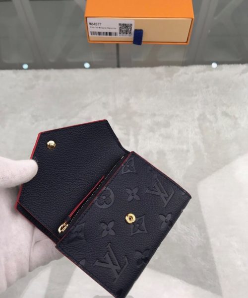 1:1 Replica Louis Vuitton Victorine Wallet Monogram Empreinte Navy Blue/ Red For Women, Women's Wallets 4.7in/12cm LV M64577