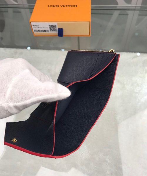 1:1 Replica Louis Vuitton Victorine Wallet Monogram Empreinte Navy Blue/ Red For Women, Women's Wallets 4.7in/12cm LV M64577