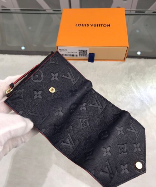 1:1 Replica Louis Vuitton Victorine Wallet Monogram Empreinte Navy Blue/ Red For Women, Women's Wallets 4.7in/12cm LV M64577