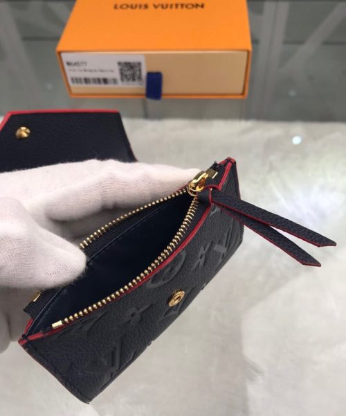 1:1 Replica Louis Vuitton Victorine Wallet Monogram Empreinte Navy Blue/ Red For Women, Women's Wallets 4.7in/12cm LV M64577