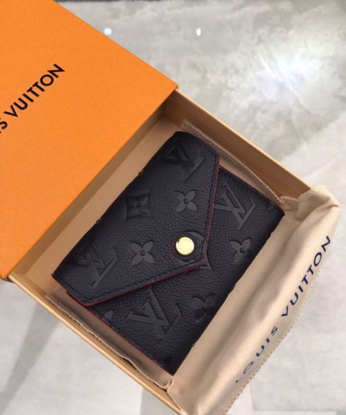 1:1 Replica Louis Vuitton Victorine Wallet Monogram Empreinte Navy Blue/ Red For Women, Women's Wallets 4.7in/12cm LV M64577