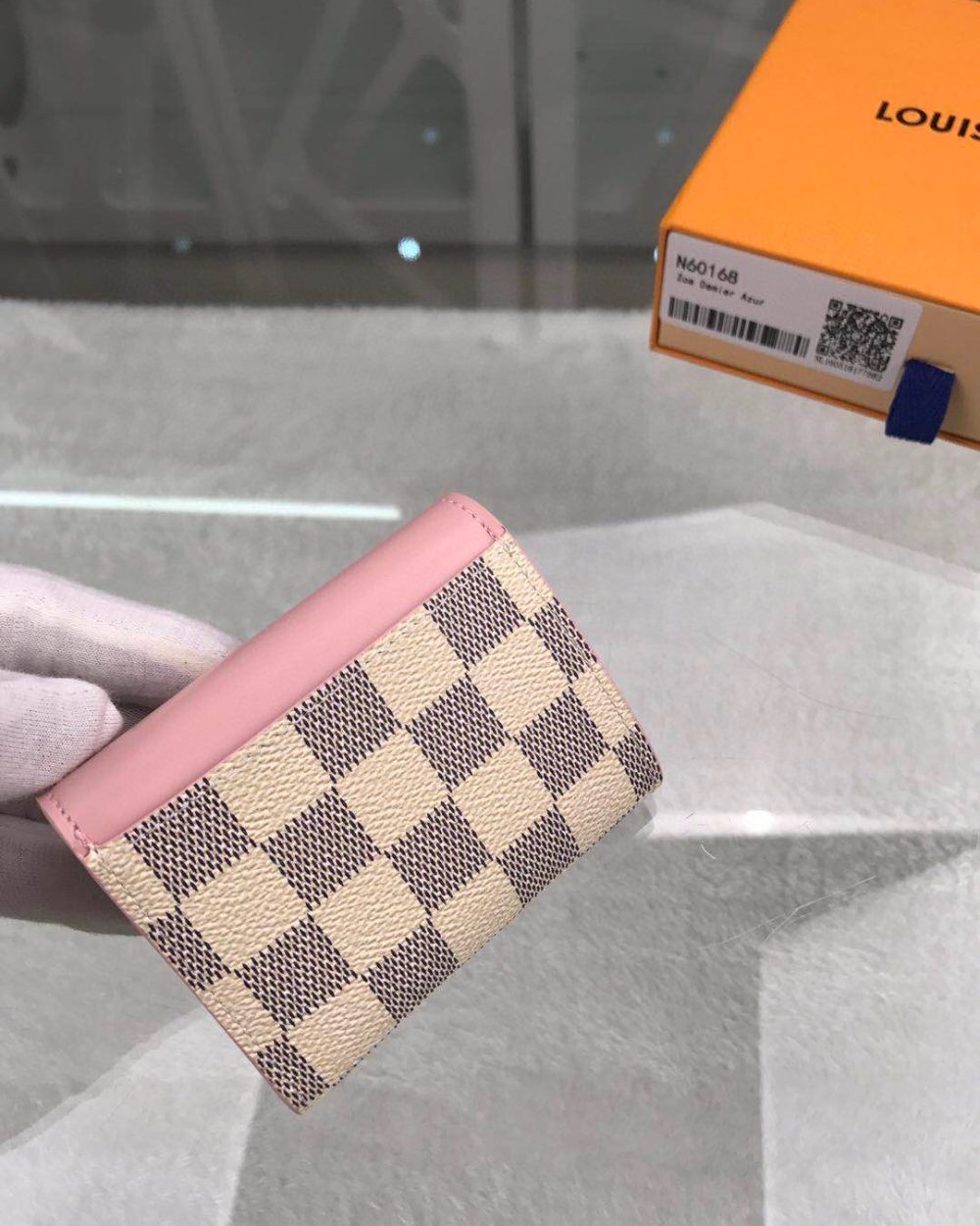 1:1 Replica Louis Vuitton Zóe Wallet Combines Damier Azur Canvas Rose Ballerine Pink For Women, Women's Wallet 10cm LV N60168