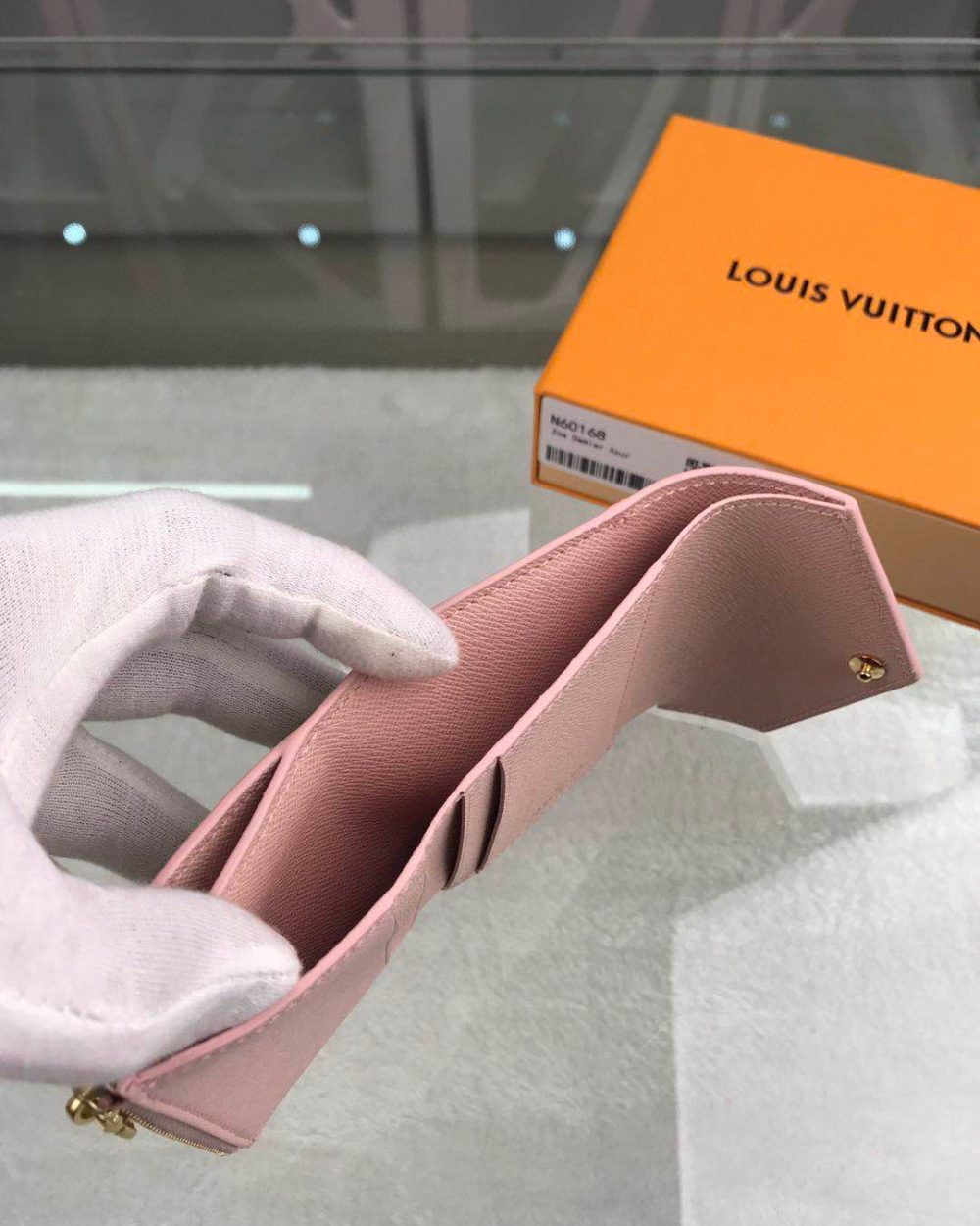 1:1 Replica Louis Vuitton Zóe Wallet Combines Damier Azur Canvas Rose Ballerine Pink For Women, Women's Wallet 10cm LV N60168
