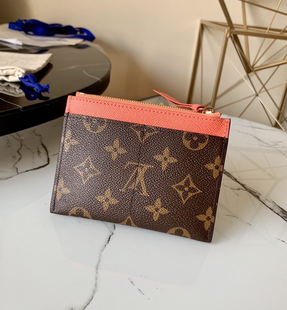 1:1 Replica Louis Vuitton Zipped Card Holder Monogram Canvas Orange For Women, Women Wallet LV