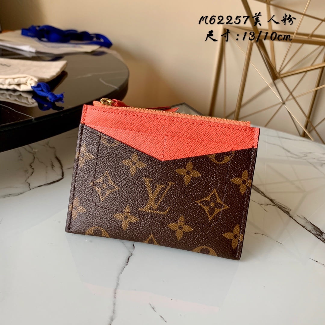 1:1 Replica Louis Vuitton Zipped Card Holder Monogram Canvas Orange For Women, Women Wallet LV