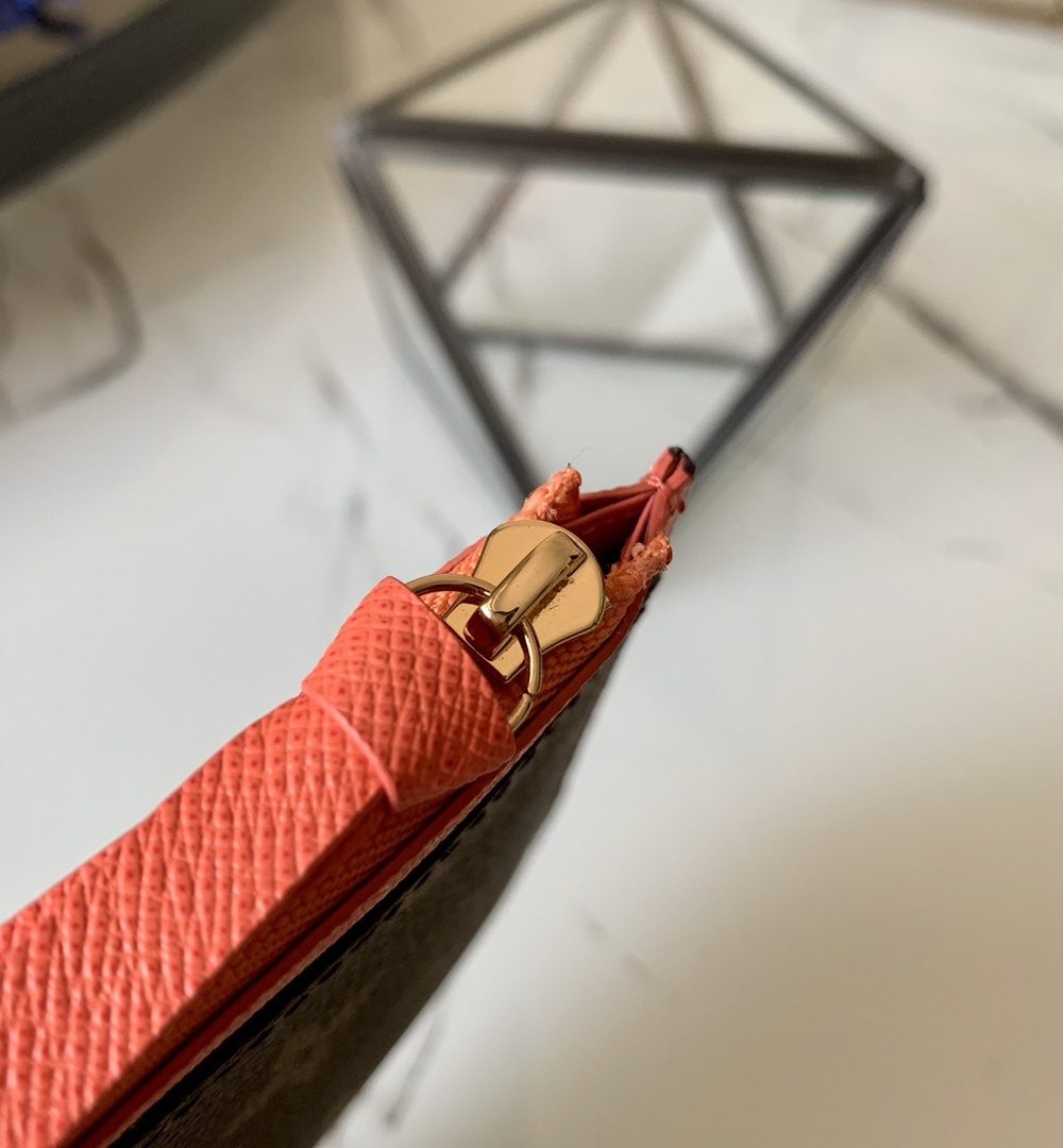 1:1 Replica Louis Vuitton Zipped Card Holder Monogram Canvas Orange For Women, Women Wallet LV