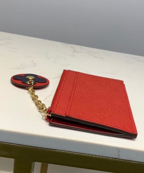 1:1 Replica Louis Vuitton Zipped Card Holder Monogram Empreinte Red For Women, Women's Wallet 5.12in/13cm