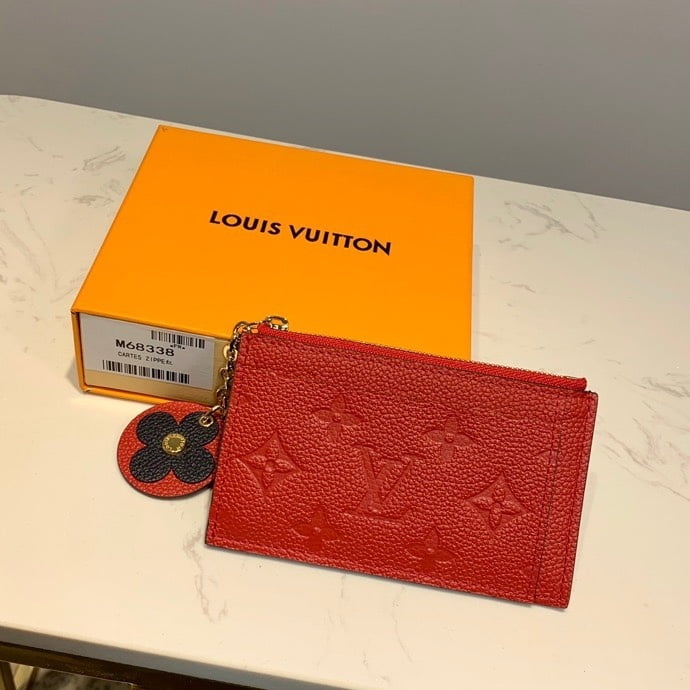 1:1 Replica Louis Vuitton Zipped Card Holder Monogram Empreinte Red For Women, Women's Wallet 5.12in/13cm