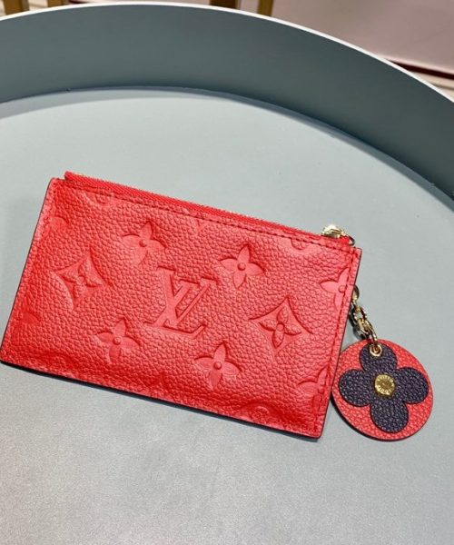 1:1 Replica Louis Vuitton Zipped Card Holder Monogram Empreinte Red For Women, Women's Wallet 5.12in/13cm