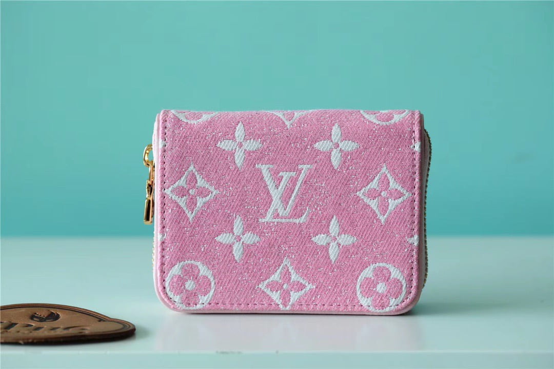 1:1 Replica Louis Vuitton Zippy Coin Purse Monogram Jacquard Denim Pink For Women, Women's Wallets 4.3in/11cm LV