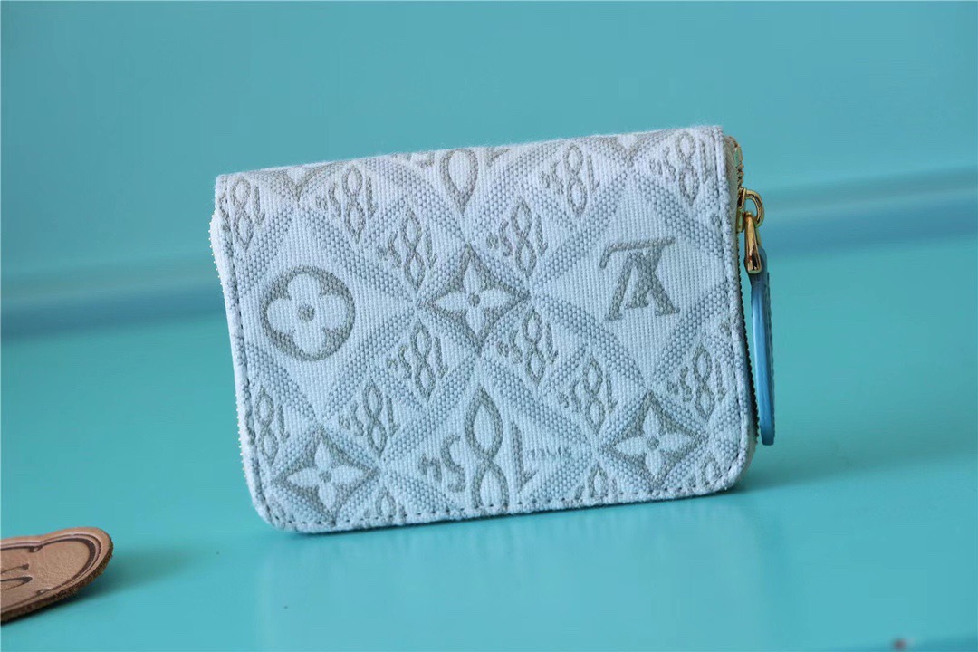 1:1 Replica Louis Vuitton Zippy Coin Purse Since 1854 Jacquard Canvas Ecru Blue For Women, Women's Wallets 4.3in/11cm LV - Image 2
