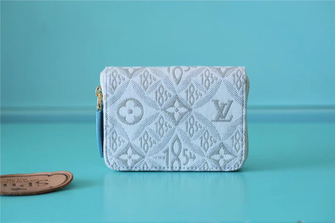 1:1 Replica Louis Vuitton Zippy Coin Purse Since 1854 Jacquard Canvas Ecru Blue For Women, Women's Wallets 4.3in/11cm LV