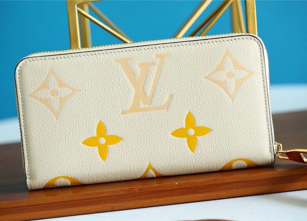 1:1 Replica Louis Vuitton Zippy Wallet Monogram Empreinte By The Pool Cream For Women, Women's Wallets 7.7in/19.5cm LV M80402