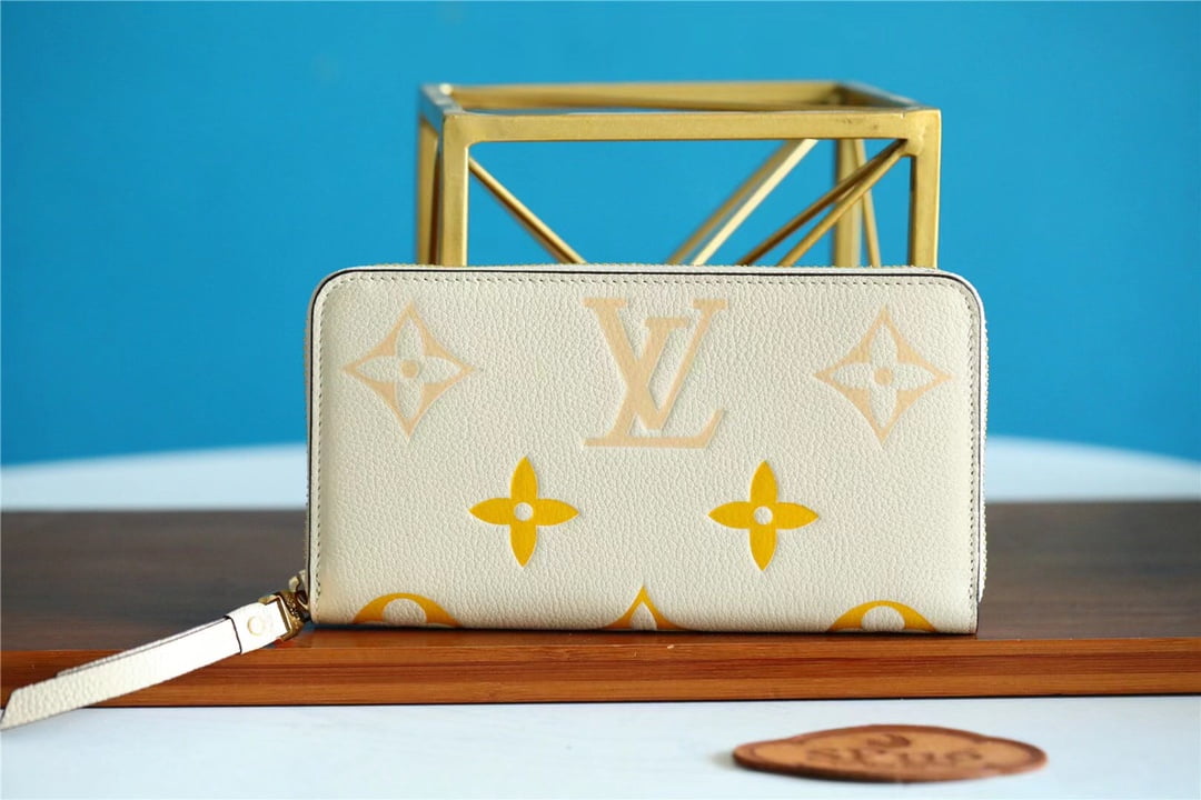 1:1 Replica Louis Vuitton Zippy Wallet Monogram Empreinte By The Pool Cream For Women, Women's Wallets 7.7in/19.5cm LV M80402