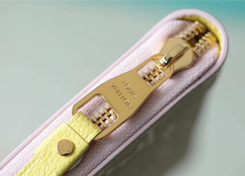 1:1 Replica Louis Vuitton Zippy Wallet Monogram Empreinte Pink / Beige / Yellow For Women, Women's Wallets 7.7n/19.5cm LV M81279
