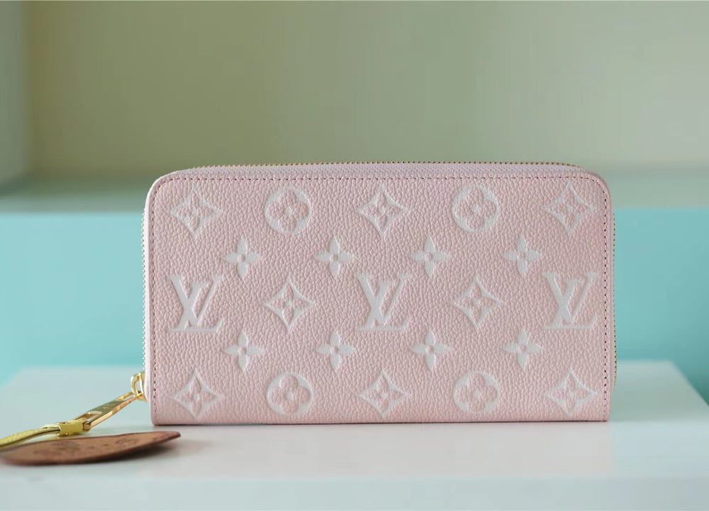 1:1 Replica Louis Vuitton Zippy Wallet Monogram Empreinte Pink / Beige / Yellow For Women, Women's Wallets 7.7n/19.5cm LV M81279