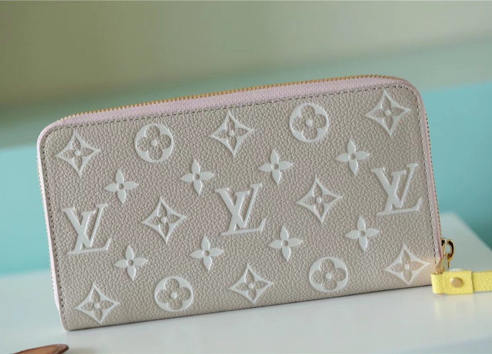 1:1 Replica Louis Vuitton Zippy Wallet Monogram Empreinte Pink / Beige / Yellow For Women, Women's Wallets 7.7n/19.5cm LV M81279