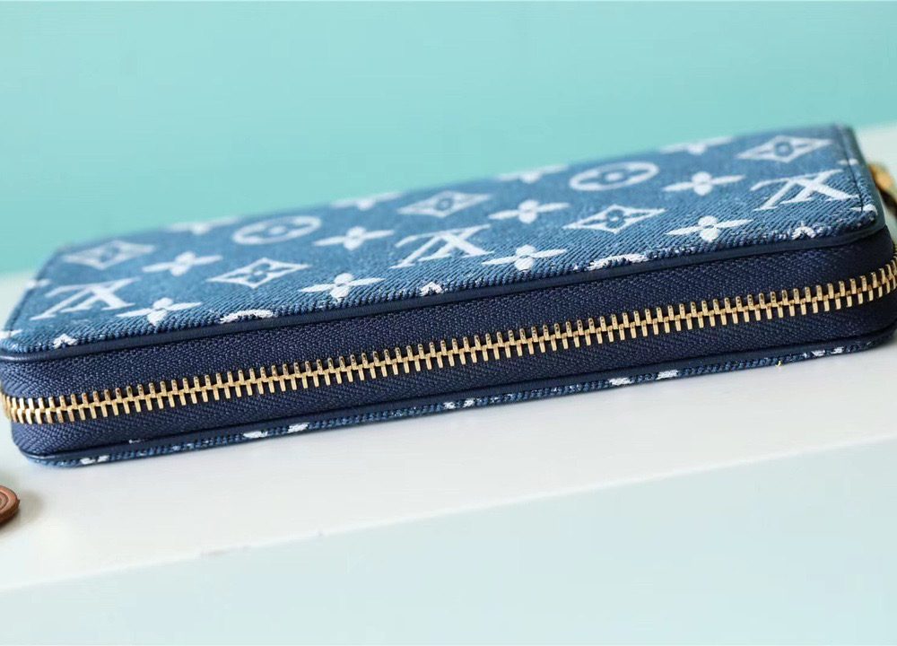 1:1 Replica Louis Vuitton Zippy Wallet Monogram Jacquard Denim Navy Blue For Women, Women's Wallets 7.7in/19.5cm LV 
