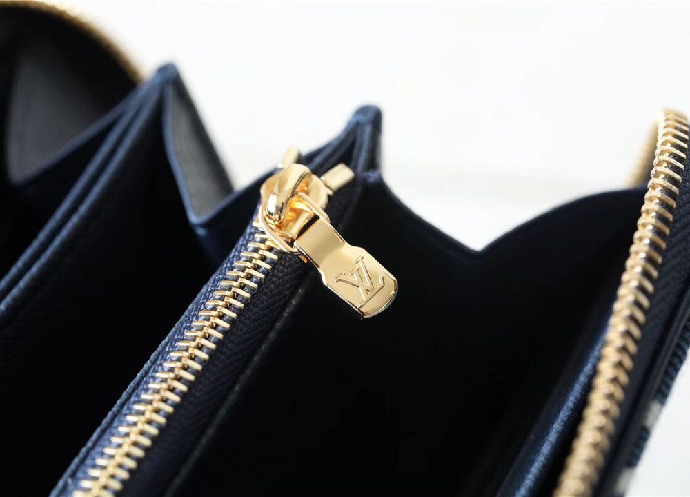 1:1 Replica Louis Vuitton Zippy Wallet Monogram Jacquard Denim Navy Blue For Women, Women's Wallets 7.7in/19.5cm LV 