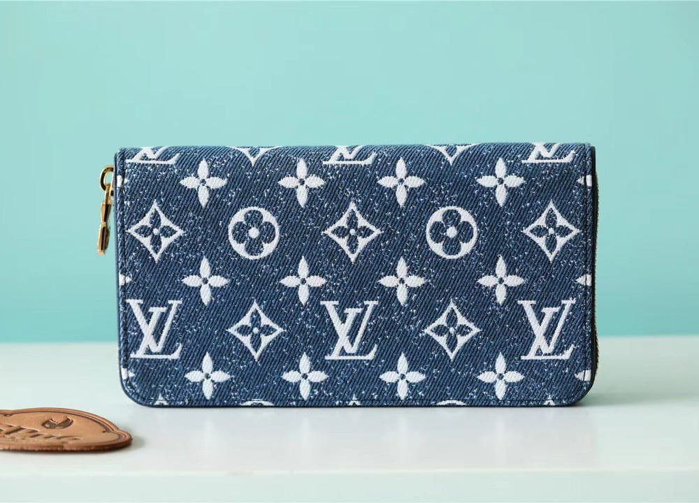 1:1 Replica Louis Vuitton Zippy Wallet Monogram Jacquard Denim Navy Blue For Women, Women's Wallets 7.7in/19.5cm LV