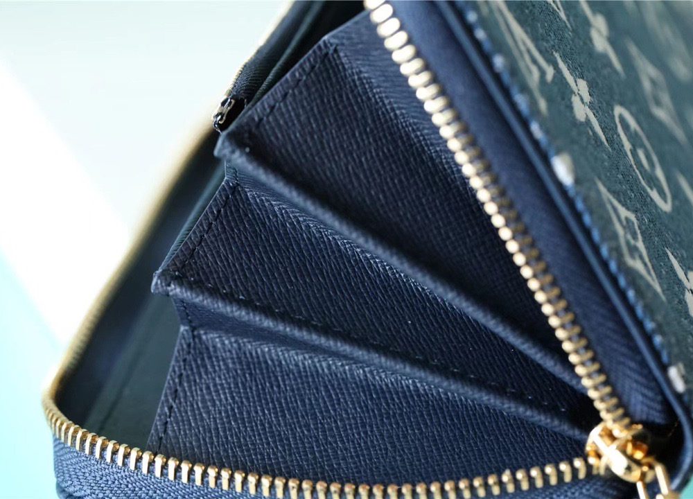 1:1 Replica Louis Vuitton Zippy Wallet Monogram Jacquard Denim Navy Blue For Women, Women's Wallets 7.7in/19.5cm LV 