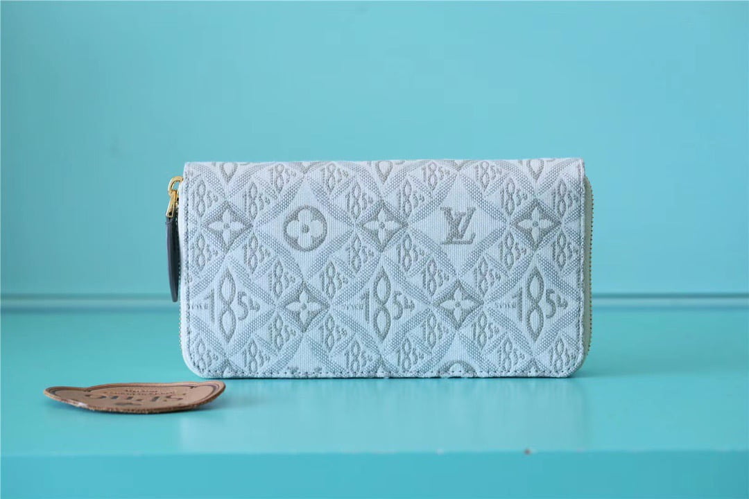 1:1 Replica Louis Vuitton Zippy Wallet Since 1854 Jacquard Canvas Ecru Blue For Women, Women's Wallets 7.7in/19.5cm LV