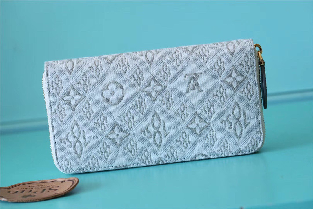 1:1 Replica Louis Vuitton Zippy Wallet Since 1854 Jacquard Canvas Ecru Blue For Women, Women's Wallets 7.7in/19.5cm LV - Image 2