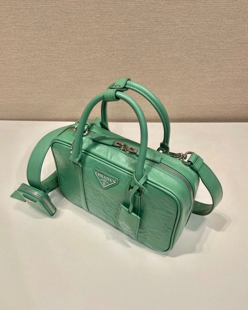 Medium Antique Nappa Top Handle Bag In Green/Pink For Women 9.5 in/ 24cm 1BB092_UVL_F0092_V_T2O