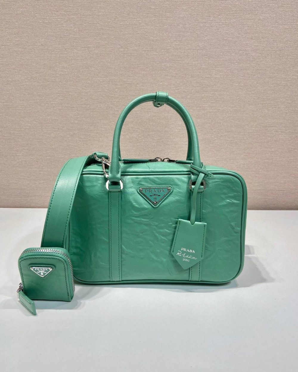 Medium Antique Nappa Top Handle Bag In Green/Pink For Women 9.5 in/ 24cm 1BB092_UVL_F0092_V_T2O