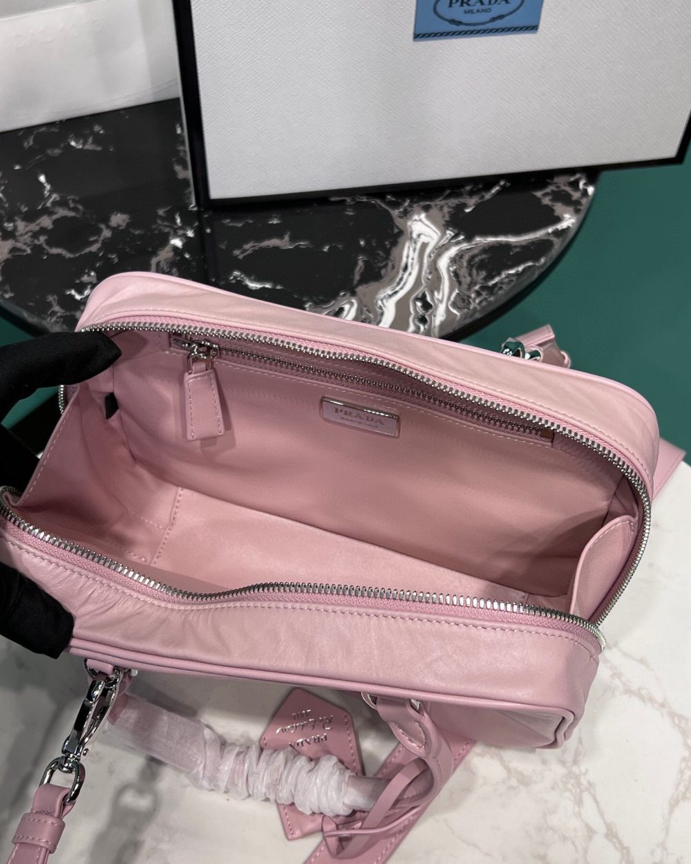 Medium Antique Nappa Top Handle Bag In Green/Pink For Women 9.5 in/ 24cm 1BB092_UVL_F0092_V_T2O