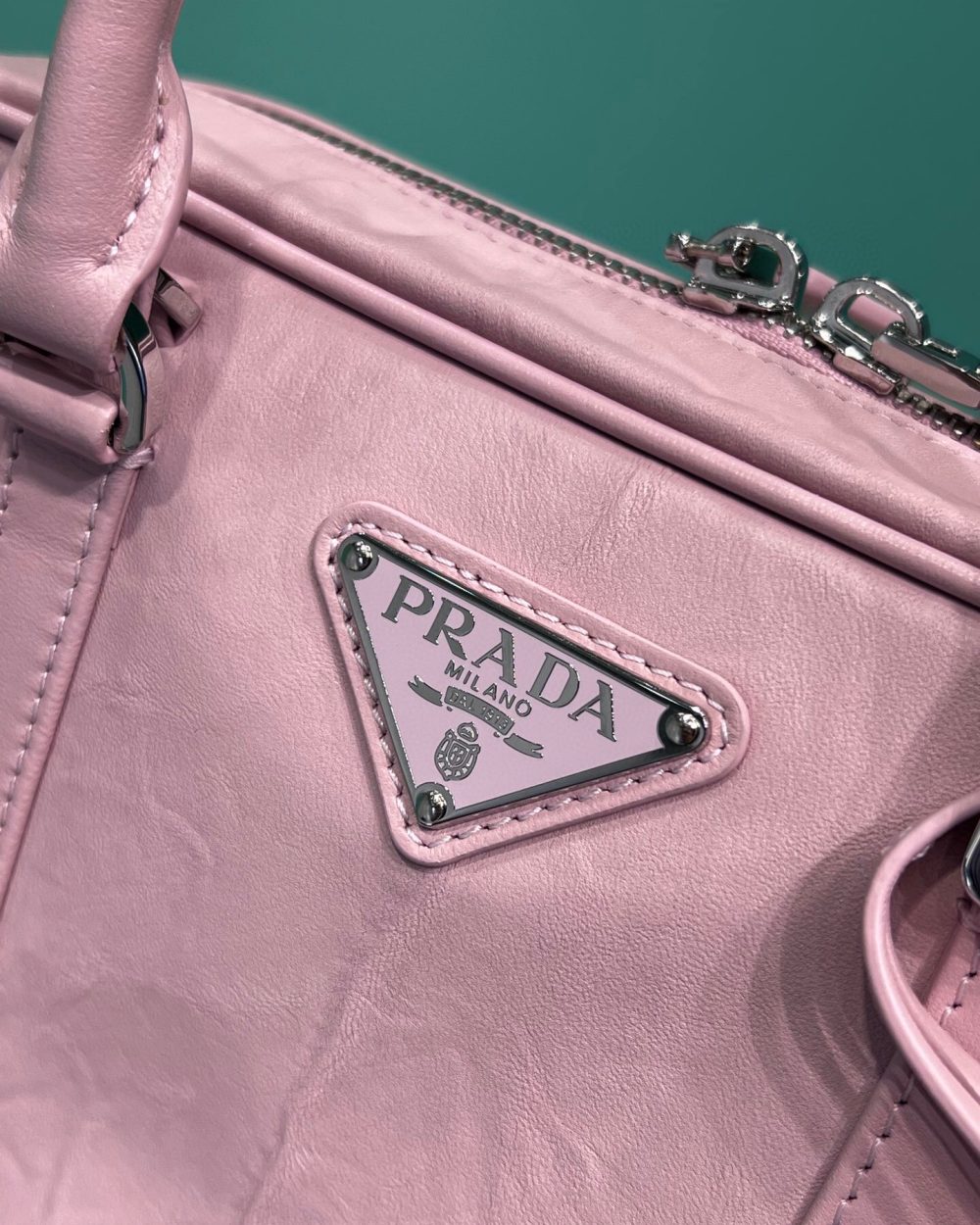 Medium Antique Nappa Top Handle Bag In Green/Pink For Women 9.5 in/ 24cm 1BB092_UVL_F0092_V_T2O