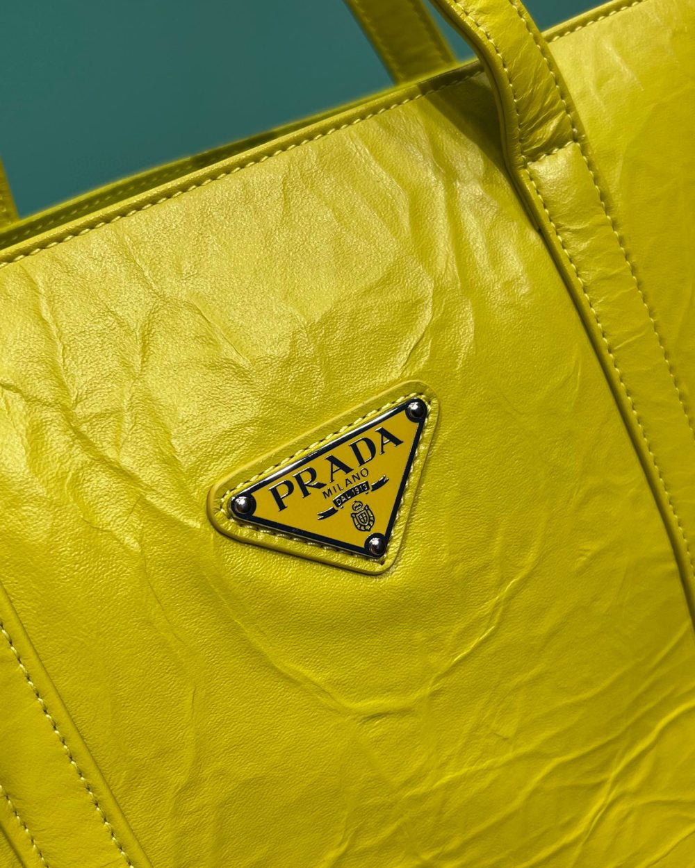 Medium Antiqued Nappa Tote Bag In Yellow/Green For Women 15.3 in/ 39cm