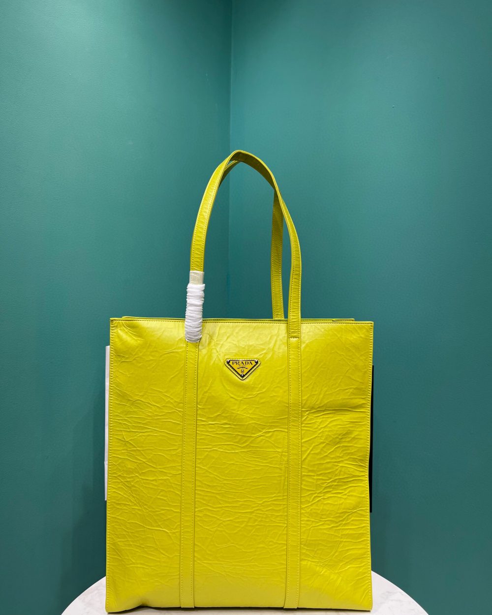 Medium Antiqued Nappa Tote Bag In Yellow/Green For Women 15.3 in/ 39cm