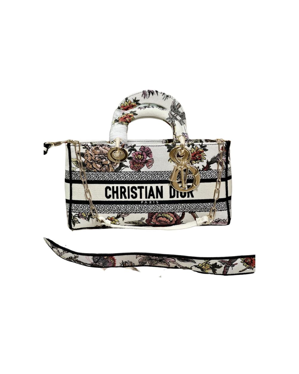 1:1 Replica Medium Lady D-Joy Bag White/Black For Women 10in/26cm