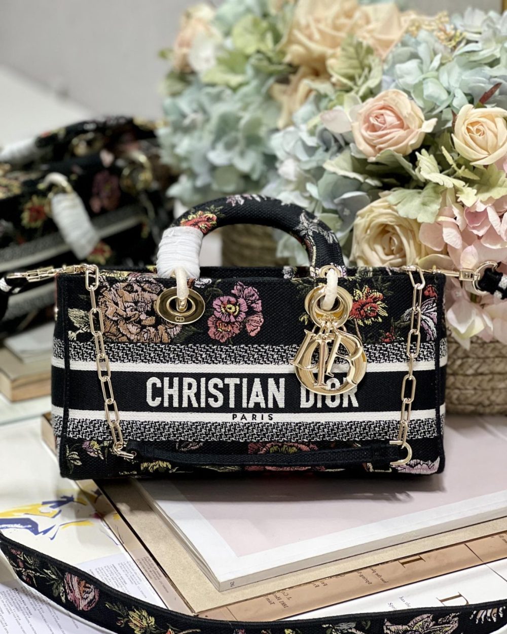 1:1 Replica Medium Lady D-Joy Bag White/Black For Women 10in/26cm