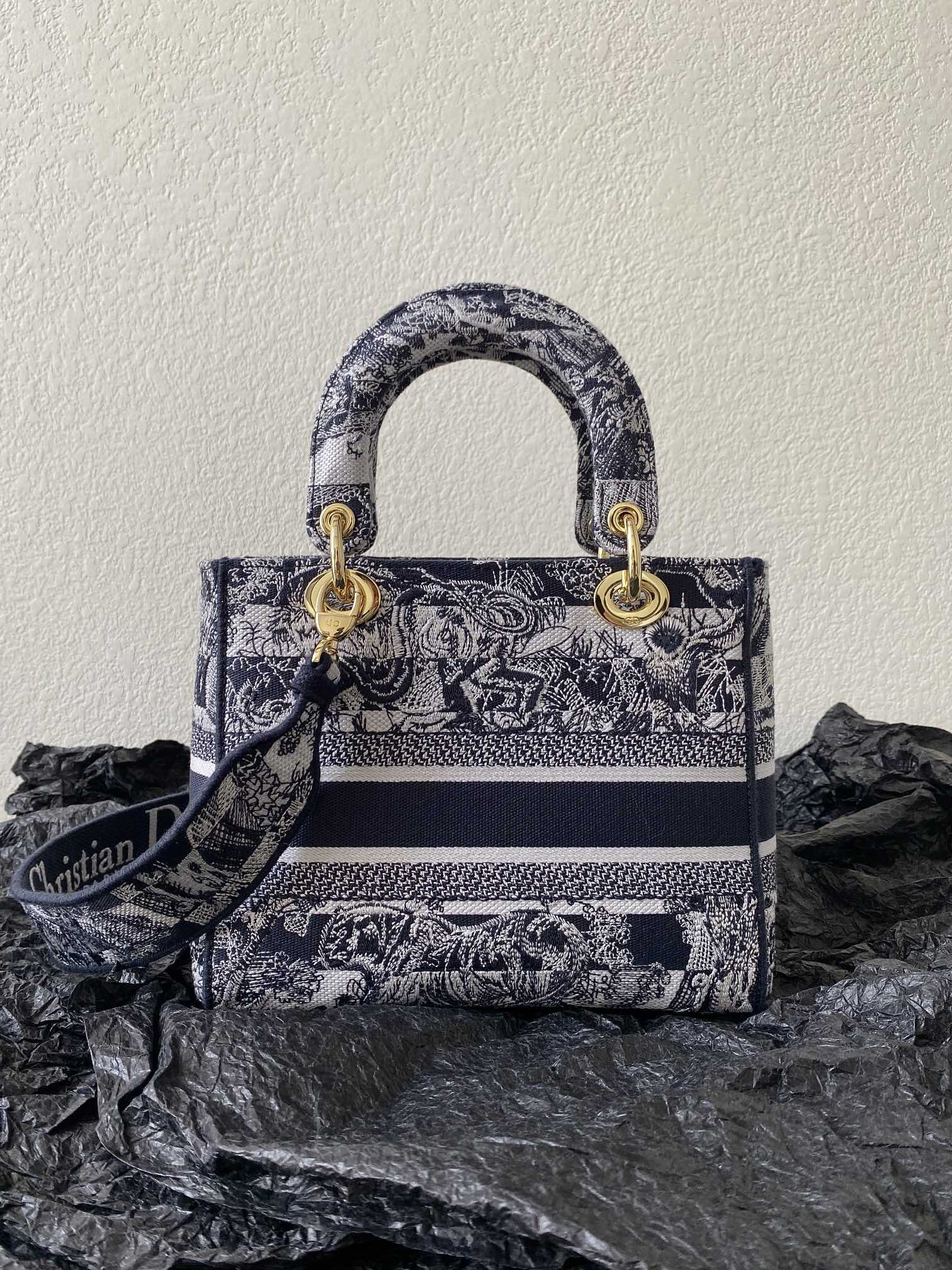 1:1 Replica Medium Lady D-Lite Bag Black For Women 9.5in/ 24cm - Image 2