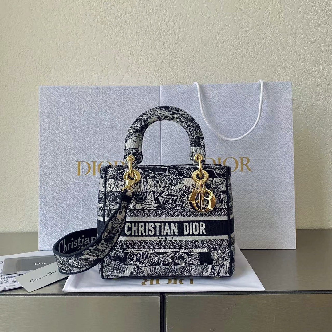 1:1 Replica Medium Lady D-Lite Bag Black For Women 9.5in/ 24cm - Image 6