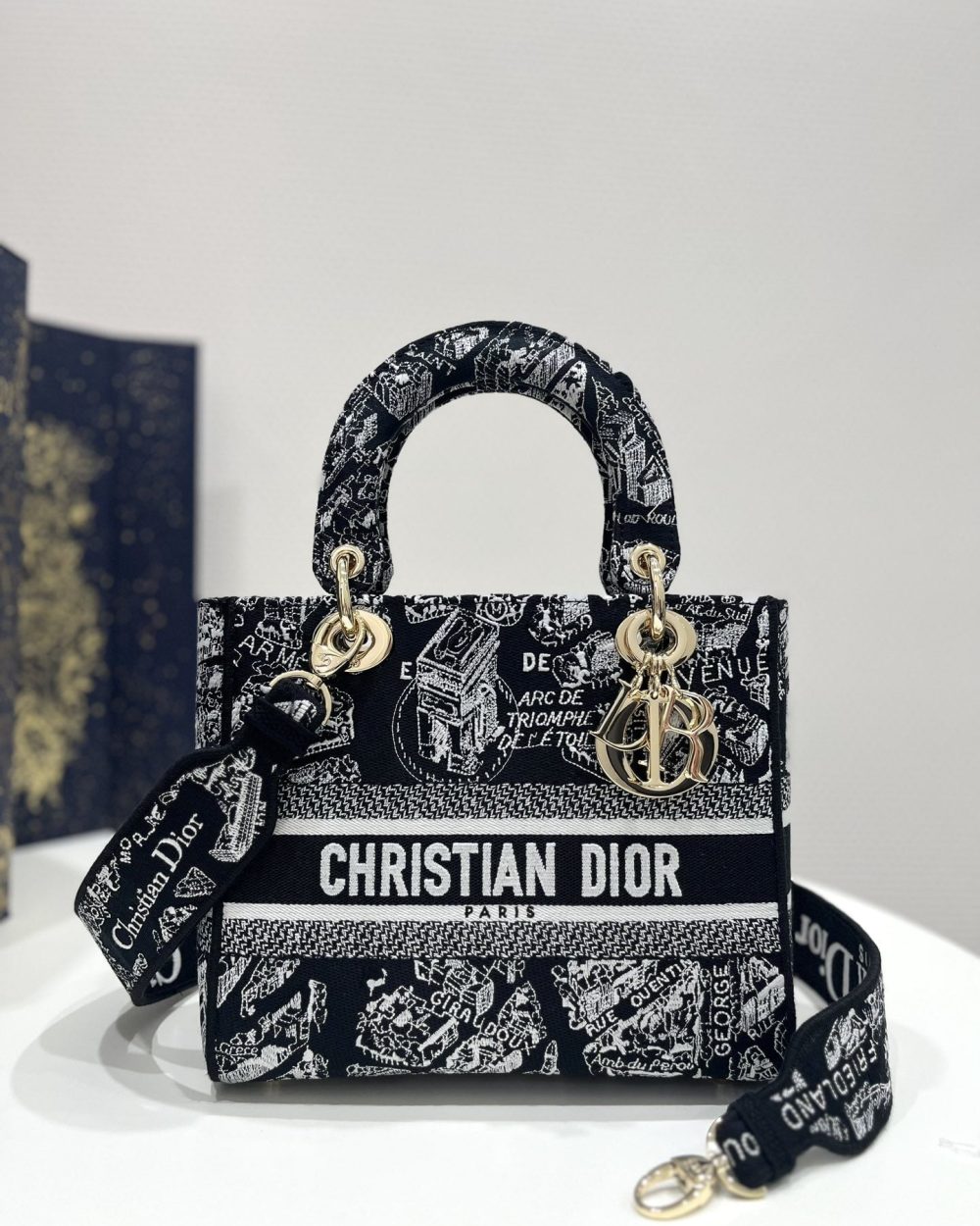 1:1 Replica Medium Lady D-Lite Bag Black For Women 9.5in/ 24cm M0565OOMP_M993