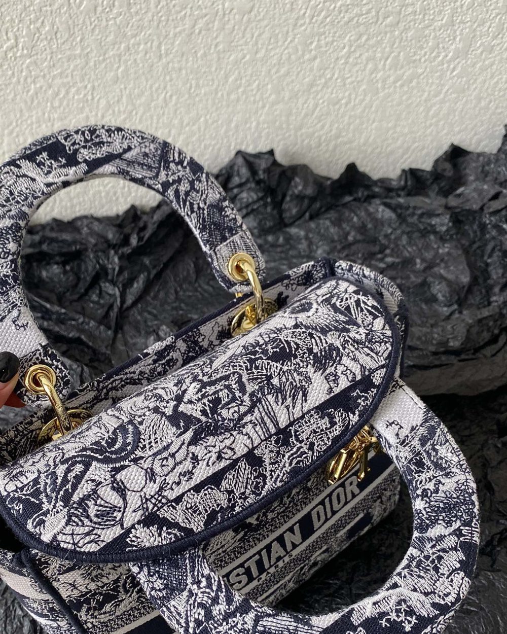 1:1 Replica Medium Lady D-Lite Bag Black For Women 9.5in/ 24cm