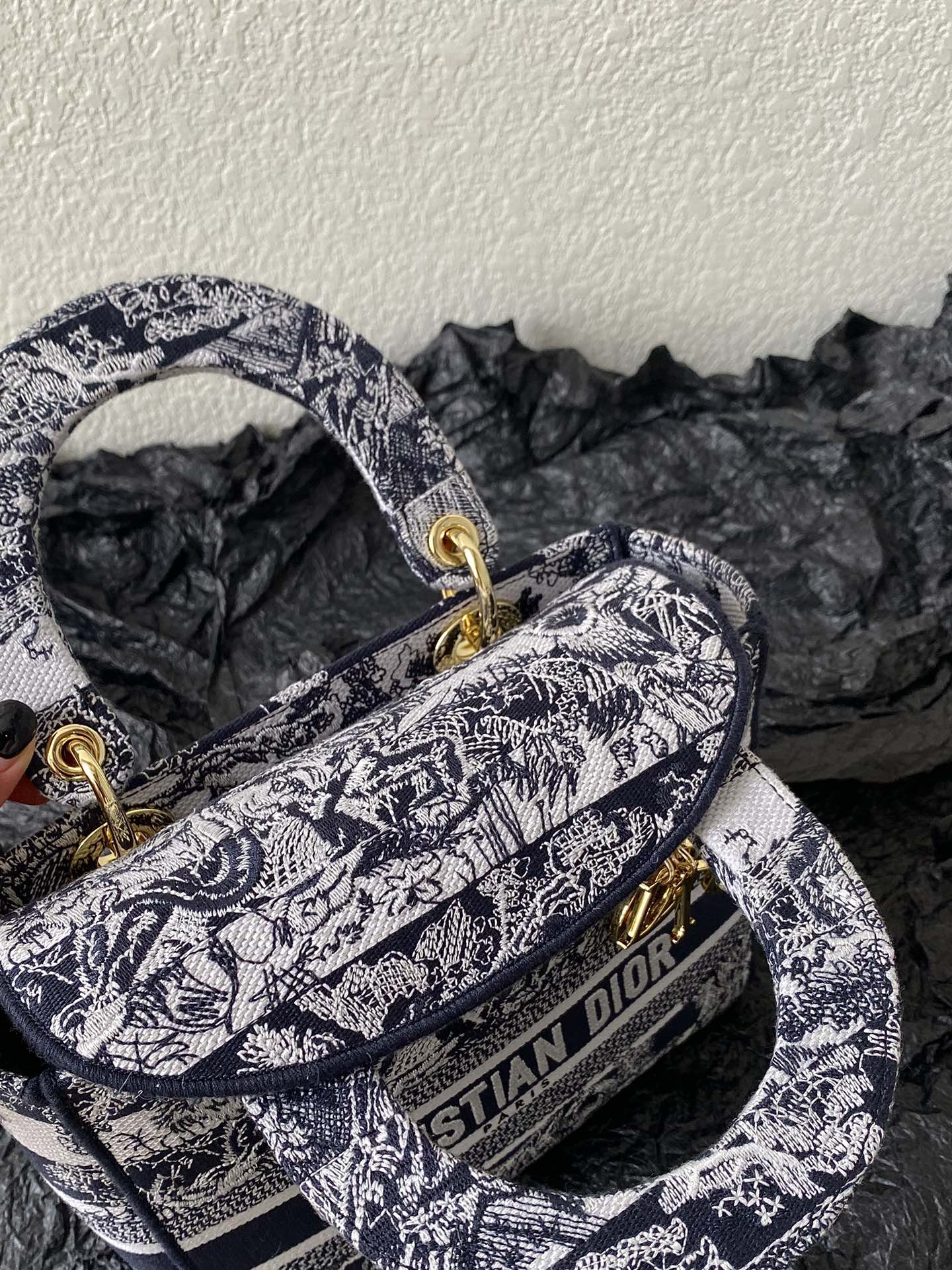 1:1 Replica Medium Lady D-Lite Bag Black For Women 9.5in/ 24cm - Image 7